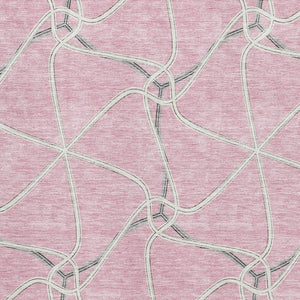 HomeRoots 9' X 12' Chic Pink, Ivory & Gray Geometric Washable Area Rug with UV Protection for Modern Spaces 675395