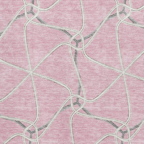 HomeRoots 9' X 12' Chic Pink, Ivory & Gray Geometric Washable Area Rug with UV Protection for Modern Spaces 675395