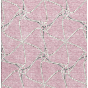 HomeRoots 9' X 12' Chic Pink, Ivory & Gray Geometric Washable Area Rug with UV Protection for Modern Spaces 675395