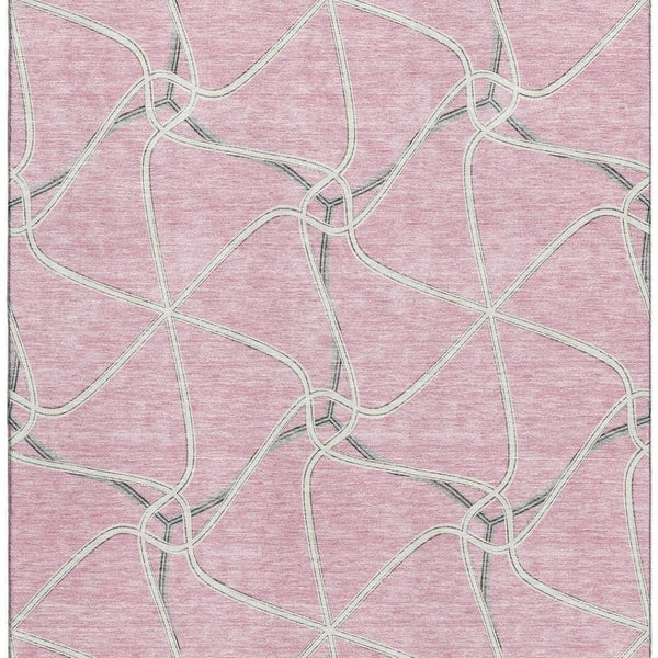 HomeRoots 9' X 12' Chic Pink, Ivory & Gray Geometric Washable Area Rug with UV Protection for Modern Spaces 675395