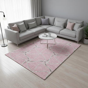 HomeRoots 10' X 14' Geometric Washable Area Rug in Pink, Ivory & Gray - UV Protected, Durable & Stylish Design 675396