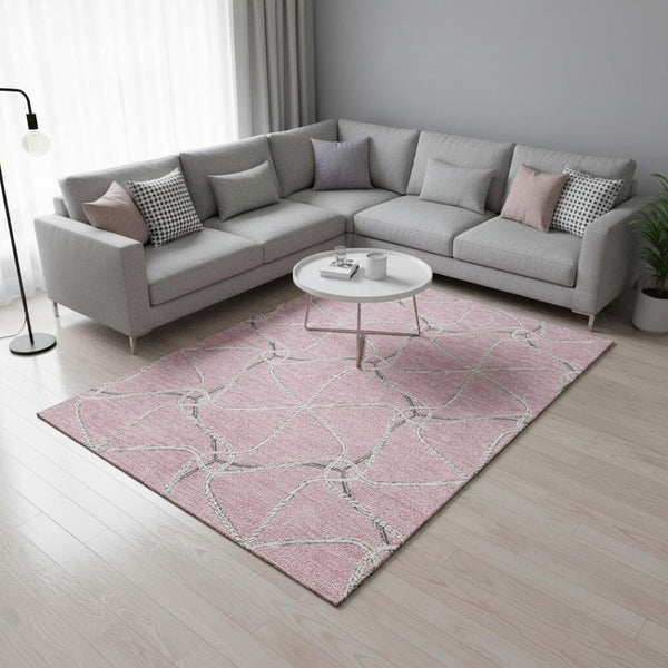 HomeRoots 10' X 14' Geometric Washable Area Rug in Pink, Ivory & Gray - UV Protected, Durable & Stylish Design 675396