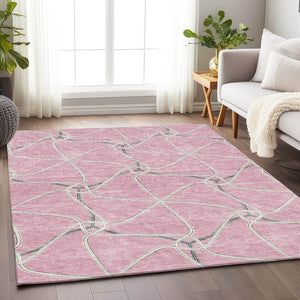 HomeRoots 10' X 14' Geometric Washable Area Rug in Pink, Ivory & Gray - UV Protected, Durable & Stylish Design 675396