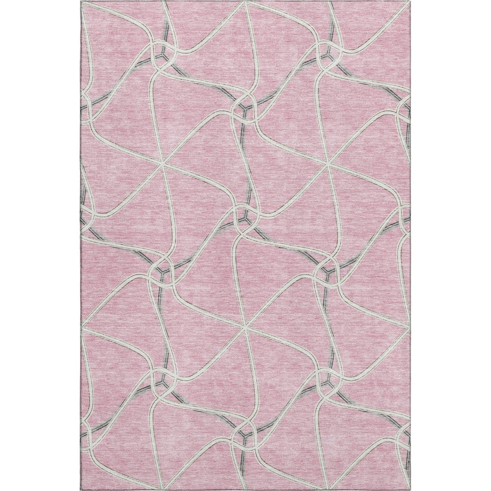 HomeRoots 10' X 14' Geometric Washable Area Rug in Pink, Ivory & Gray - UV Protected, Durable & Stylish Design 675396