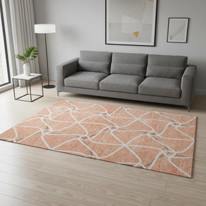 HomeRoots 5' X 8' Salmon Ivory Gray Geometric Washable Area Rug with UV Protection for Modern Homes 675398