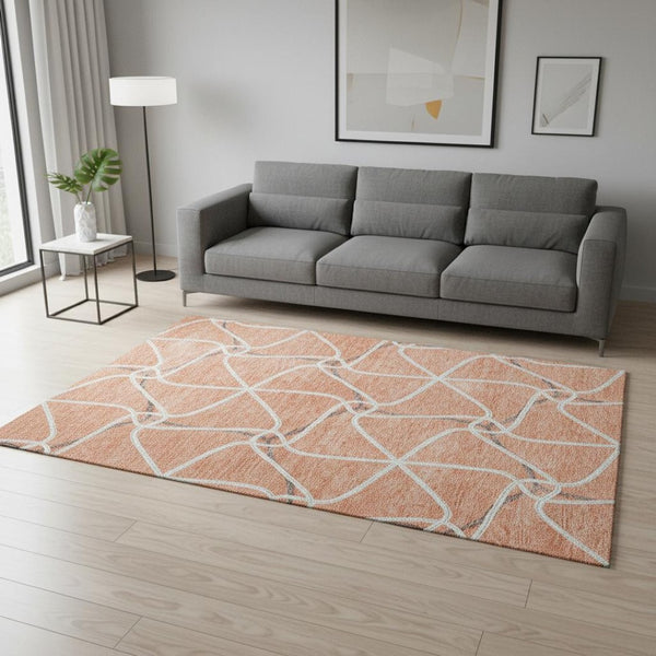 HomeRoots 5' X 8' Salmon Ivory Gray Geometric Washable Area Rug with UV Protection for Modern Homes 675398
