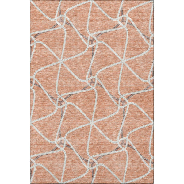 HomeRoots 5' X 8' Salmon Ivory Gray Geometric Washable Area Rug with UV Protection for Modern Homes 675398
