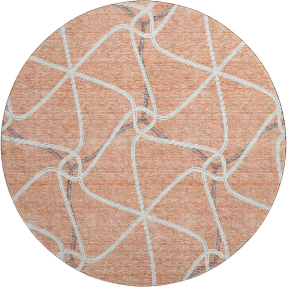 HomeRoots 8' Salmon Ivory and Gray Geometric Round Rug - Washable, UV-Protected, Family-Friendly Style! 675399