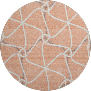 HomeRoots 8' Salmon Ivory and Gray Geometric Round Rug - Washable, UV-Protected, Family-Friendly Style! 675399