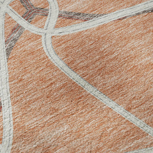 HomeRoots 8' Salmon Ivory and Gray Geometric Round Rug - Washable, UV-Protected, Family-Friendly Style! 675399
