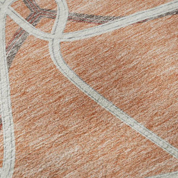 HomeRoots 8' Salmon Ivory and Gray Geometric Round Rug - Washable, UV-Protected, Family-Friendly Style! 675399