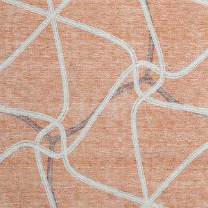 HomeRoots 8' Salmon Ivory and Gray Geometric Round Rug - Washable, UV-Protected, Family-Friendly Style! 675399