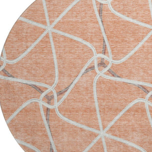 HomeRoots 8' Salmon Ivory and Gray Geometric Round Rug - Washable, UV-Protected, Family-Friendly Style! 675399