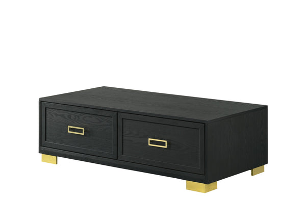 English Elm 3pc Rustic Contemporary Cocktail Set with Rectangular Coffee Table and Two Square End Tables, Durable Style Black,Gold 51 L x 27 W x 18 H B011S01452
