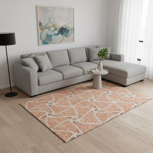 HomeRoots 8' X 10' Salmon Ivory Gray Geometric Area Rug - Washable, UV Protected, Stain Resistant, Stylish Comfort 675400