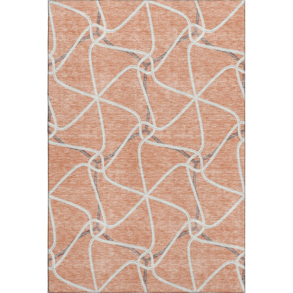 HomeRoots 8' X 10' Salmon Ivory Gray Geometric Area Rug - Washable, UV Protected, Stain Resistant, Stylish Comfort 675400