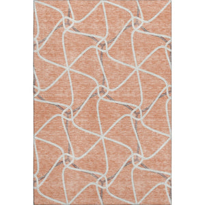 HomeRoots 9' X 12' Salmon, Ivory & Gray Geometric Washable Area Rug - Durable, UV-Protected & Easy Care! 675401