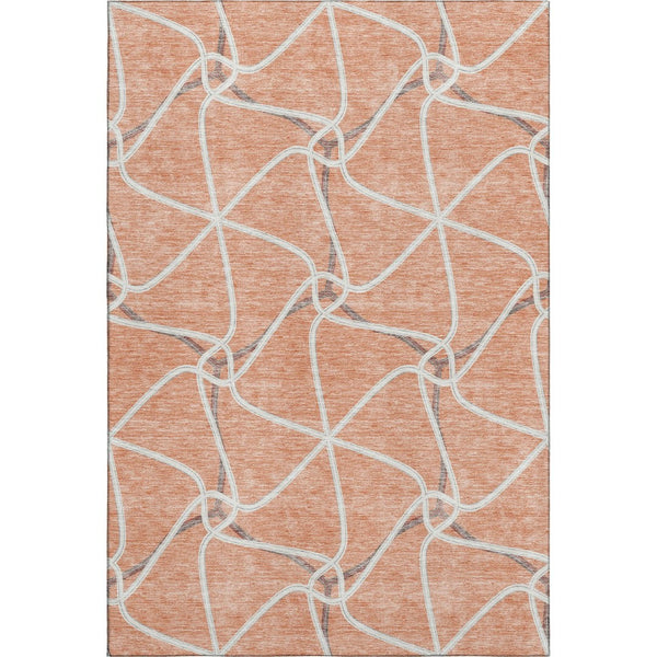 HomeRoots 9' X 12' Salmon, Ivory & Gray Geometric Washable Area Rug - Durable, UV-Protected & Easy Care! 675401