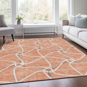 HomeRoots 9' X 12' Salmon, Ivory & Gray Geometric Washable Area Rug - Durable, UV-Protected & Easy Care! 675401