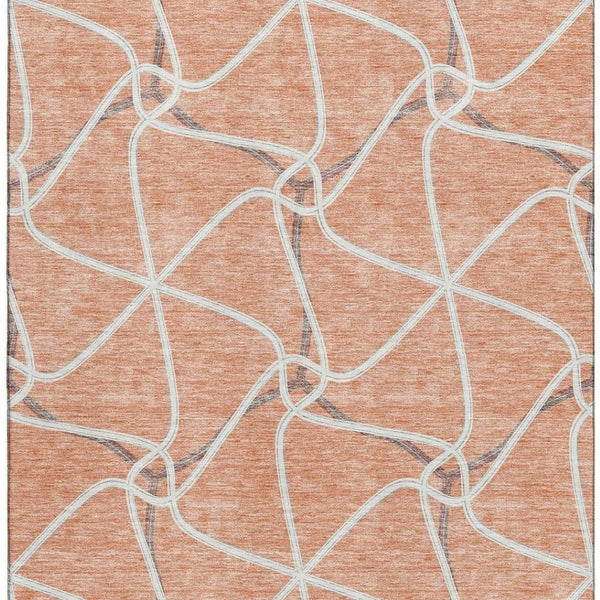 HomeRoots 9' X 12' Salmon, Ivory & Gray Geometric Washable Area Rug - Durable, UV-Protected & Easy Care! 675401