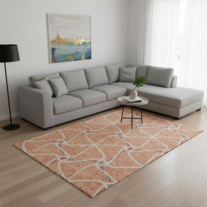 HomeRoots 10' Salmon Ivory & Gray Geometric Washable Area Rug - UV Protection, Stain Resistant & Easy Care! 675402