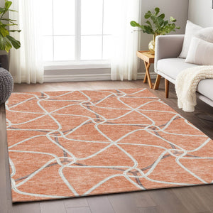 HomeRoots 10' Salmon Ivory & Gray Geometric Washable Area Rug - UV Protection, Stain Resistant & Easy Care! 675402