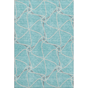 HomeRoots 5' X 8' Teal Ivory Gray Geometric Area Rug - Washable, UV Protected, Durable for High-Traffic Spaces 675404