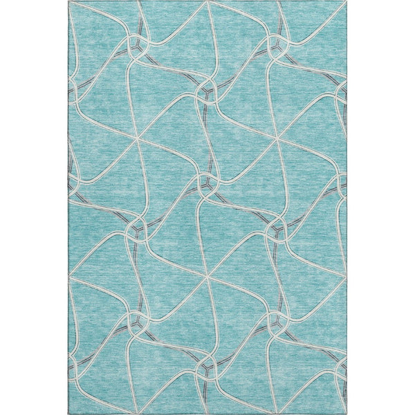 HomeRoots 5' X 8' Teal Ivory Gray Geometric Area Rug - Washable, UV Protected, Durable for High-Traffic Spaces 675404