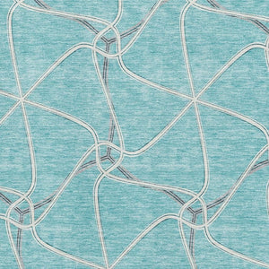 HomeRoots 5' X 8' Teal Ivory Gray Geometric Area Rug - Washable, UV Protected, Durable for High-Traffic Spaces 675404