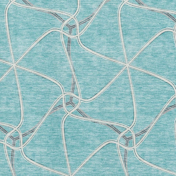 HomeRoots 5' X 8' Teal Ivory Gray Geometric Area Rug - Washable, UV Protected, Durable for High-Traffic Spaces 675404