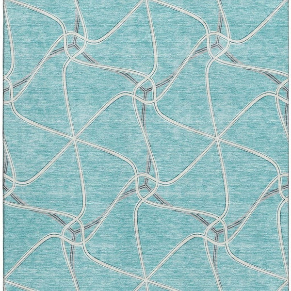 HomeRoots 5' X 8' Teal Ivory Gray Geometric Area Rug - Washable, UV Protected, Durable for High-Traffic Spaces 675404