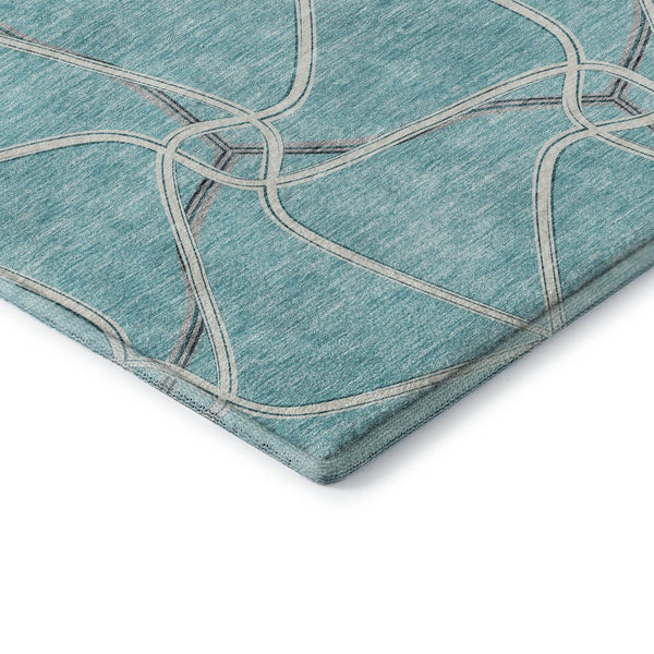 HomeRoots 8' Teal Ivory and Gray Geometric Round Rug - Washable, UV-Protected, Stylish & Family-Friendly Décor 675405