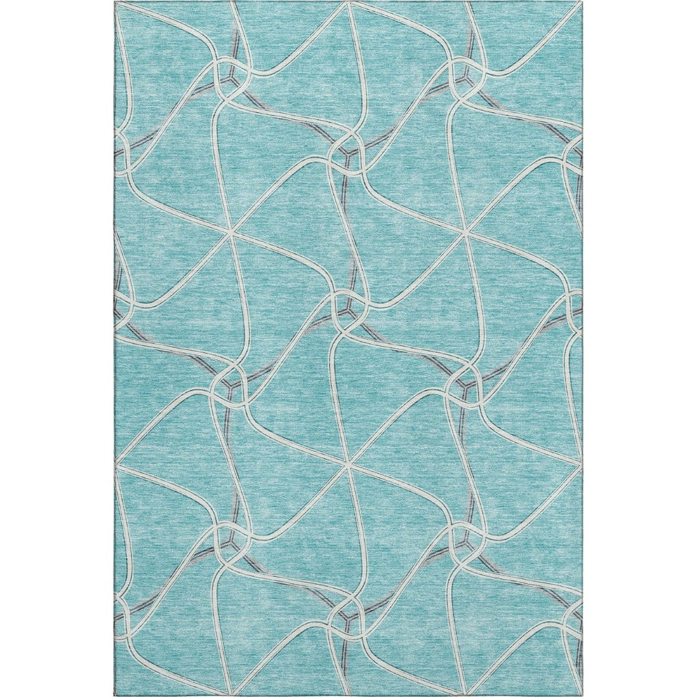HomeRoots 8' X 10' Stylish Teal Ivory Gray Geometric Washable Area Rug - Perfect for High-Traffic Spaces! 675406
