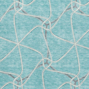HomeRoots 8' X 10' Stylish Teal Ivory Gray Geometric Washable Area Rug - Perfect for High-Traffic Spaces! 675406