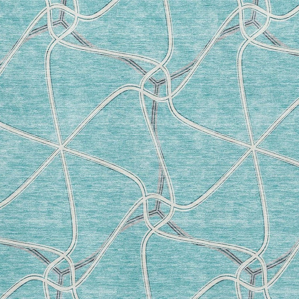 HomeRoots 8' X 10' Stylish Teal Ivory Gray Geometric Washable Area Rug - Perfect for High-Traffic Spaces! 675406