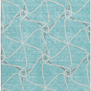 HomeRoots 8' X 10' Stylish Teal Ivory Gray Geometric Washable Area Rug - Perfect for High-Traffic Spaces! 675406