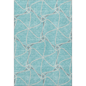 HomeRoots 9' X 12' Teal Ivory Gray Geometric Area Rug - Washable, UV-Protected, Durable for High-Traffic Spaces 675407