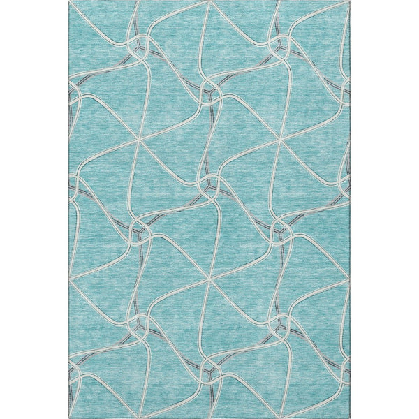 HomeRoots 9' X 12' Teal Ivory Gray Geometric Area Rug - Washable, UV-Protected, Durable for High-Traffic Spaces 675407