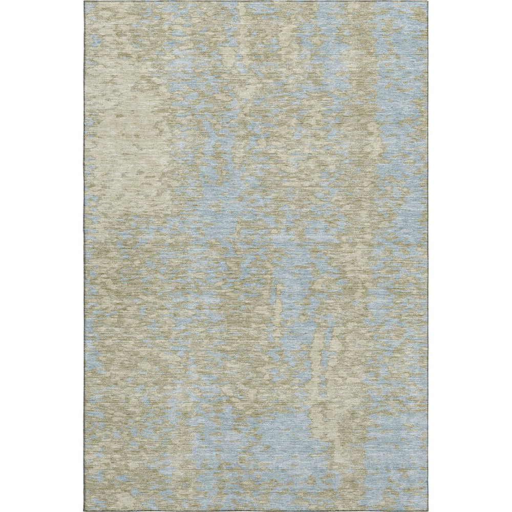 HomeRoots 5' X 8' Beige and Blue Abstract Washable Area Rug – Durable, Stylish, UV-Protected for Homes with Kids 675410