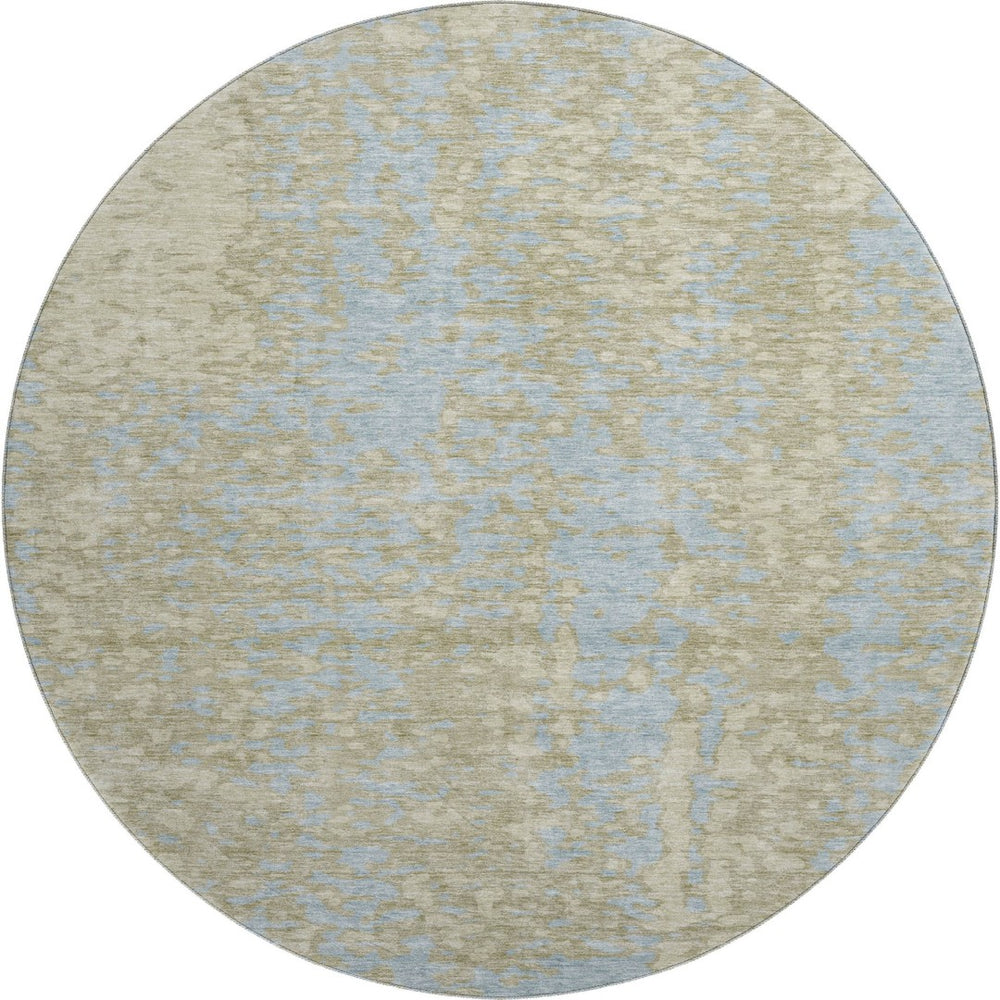 HomeRoots 8' Beige and Blue Abstract Washable Round Rug – Stylish, Durable, UV-Protected for Modern Spaces 675411