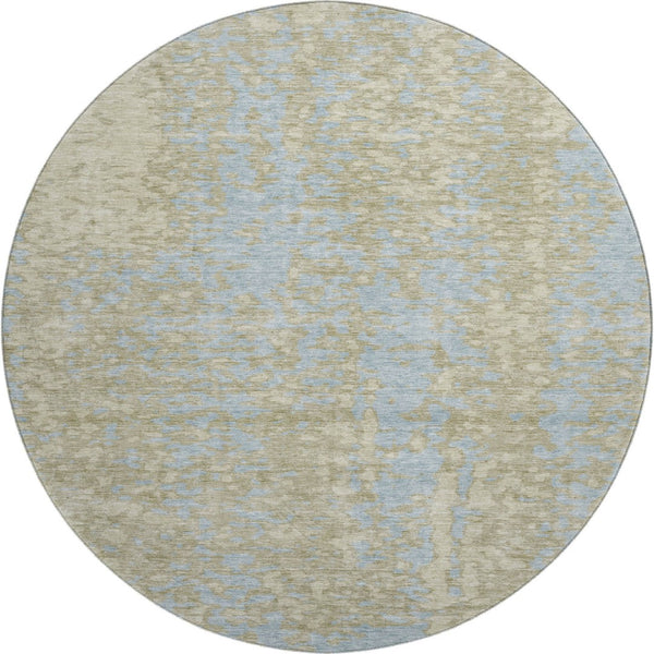 HomeRoots 8' Beige and Blue Abstract Washable Round Rug – Stylish, Durable, UV-Protected for Modern Spaces 675411
