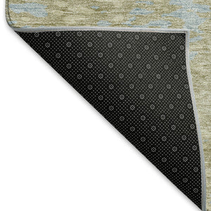 HomeRoots 8' Beige and Blue Abstract Washable Round Rug – Stylish, Durable, UV-Protected for Modern Spaces 675411