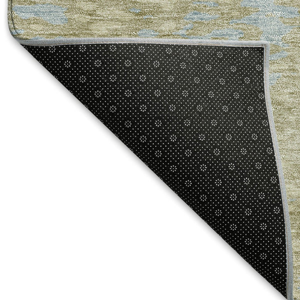 HomeRoots 8' Beige and Blue Abstract Washable Round Rug – Stylish, Durable, UV-Protected for Modern Spaces 675411