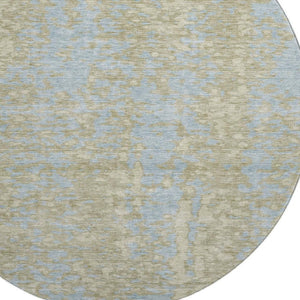 HomeRoots 8' Beige and Blue Abstract Washable Round Rug – Stylish, Durable, UV-Protected for Modern Spaces 675411