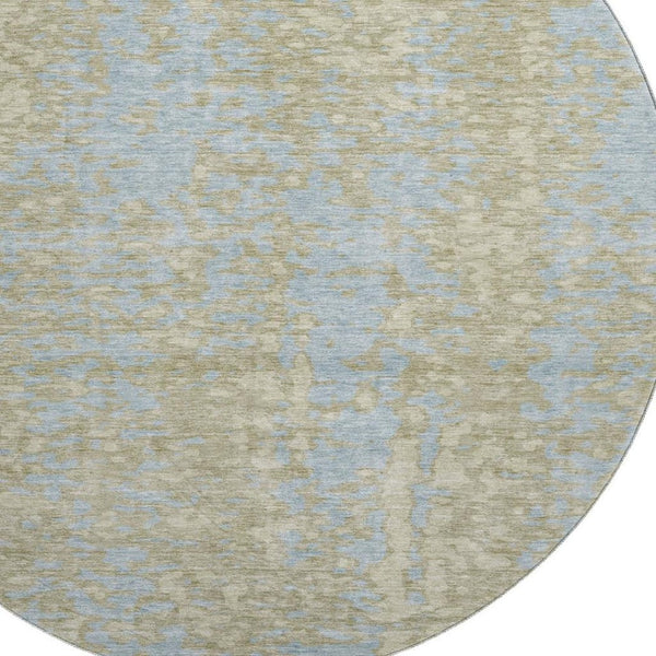 HomeRoots 8' Beige and Blue Abstract Washable Round Rug – Stylish, Durable, UV-Protected for Modern Spaces 675411
