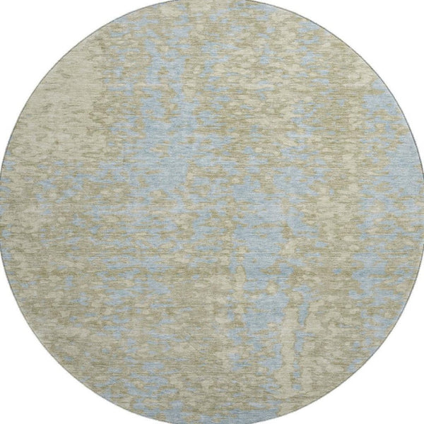 HomeRoots 8' Beige and Blue Abstract Washable Round Rug – Stylish, Durable, UV-Protected for Modern Spaces 675411