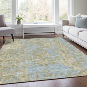 HomeRoots 8' X 10' Abstract Beige and Blue Area Rug - Washable, UV-Protected, Stain-Resistant, Durable Design 675412