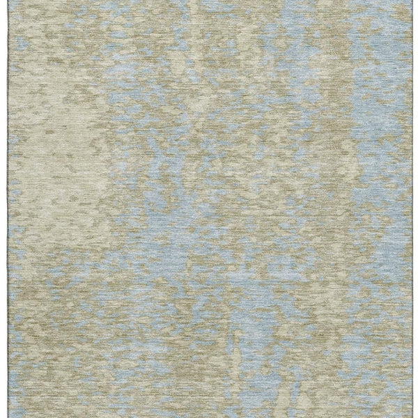 HomeRoots 8' X 10' Abstract Beige and Blue Area Rug - Washable, UV-Protected, Stain-Resistant, Durable Design 675412