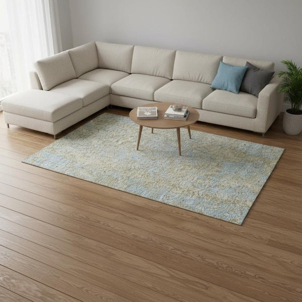 HomeRoots 9' X 12' Stylish Beige and Blue Abstract Area Rug – Washable, UV Protected, Perfect for Busy Homes! 675413
