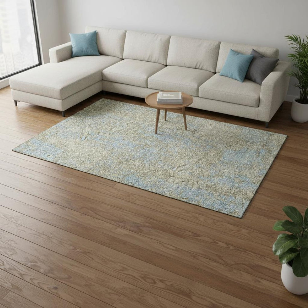 HomeRoots 10' x 14' Beige and Blue Abstract Area Rug - Washable, Stain Resistant, UV Protected for Busy Homes 675414